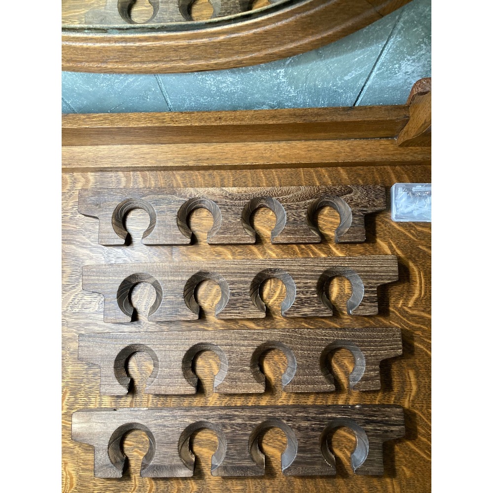 Set of 4 Wooden Wall Mount wine glass pool Cue or Fishing Rod Racks Dark Finish